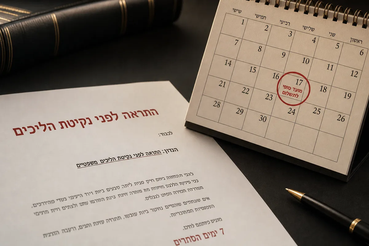 מכתב אזהרה ולוח שנה עם מועד אחרון להגבה בהוצאה לפועל
