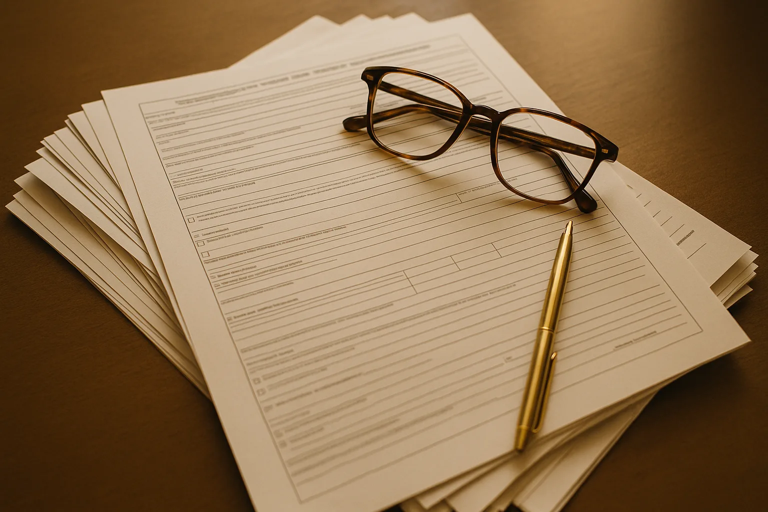 טפסים ומסמכים משפטיים על שולחן